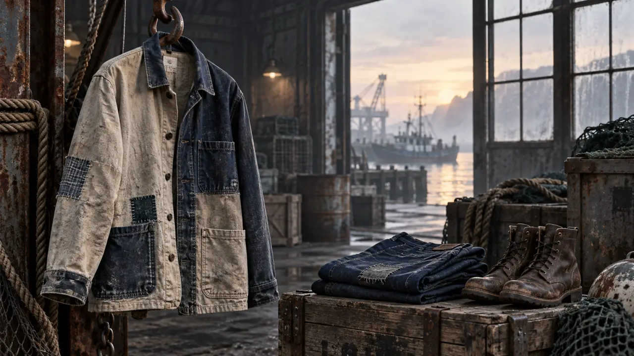 Vêtement workwear confectionné dans une toile recyclée, dans un atelier industriel