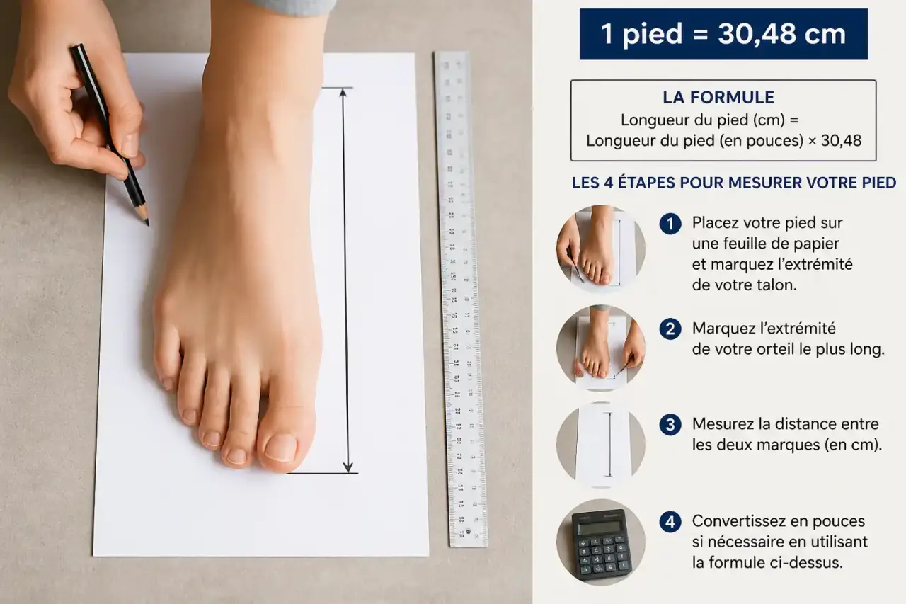 1 pied = 30,48 cm : la formule et les 4 étapes pour mesurer votre pied
