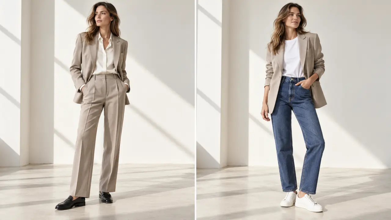 Ensemble pantalon femme porté en total look et dépareillé
