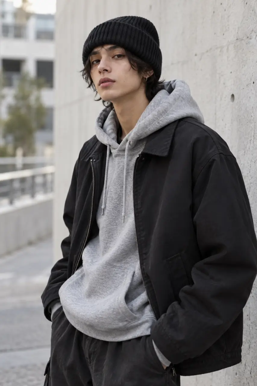 Le bonnet streetwear structure la silhouette, selon la coupe et le volume