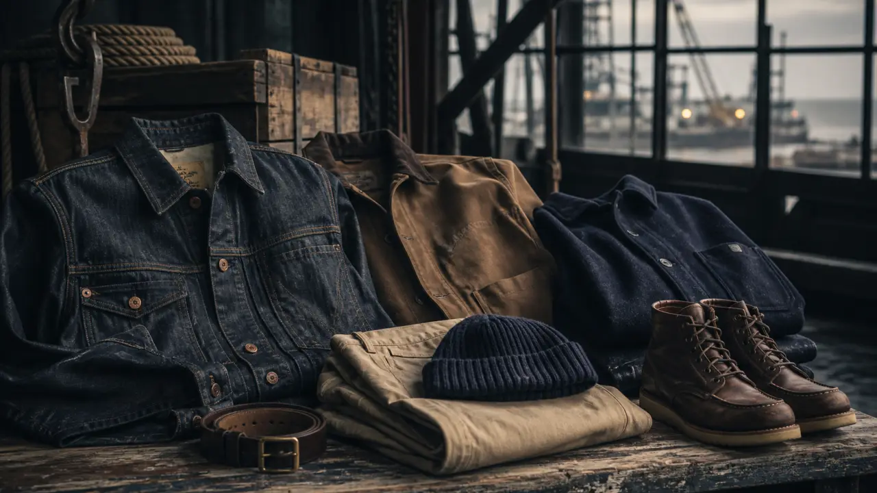 Vestiaire docker aux matières brutes et à la coupe structurée