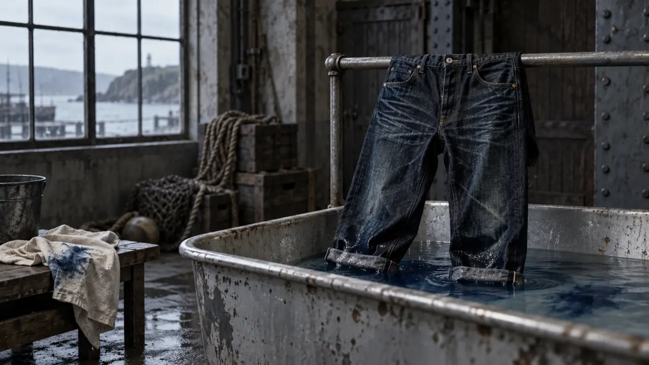 Jean en denim brut suspendu avant son premier lavage
